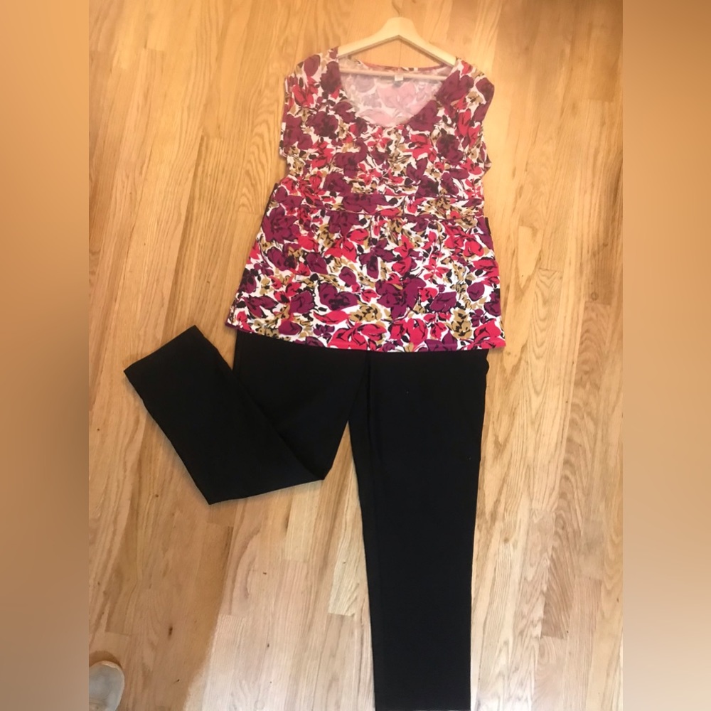 Nice outfit.  Both pieces in this set are Size 20 Black slacks, print top. NWOT